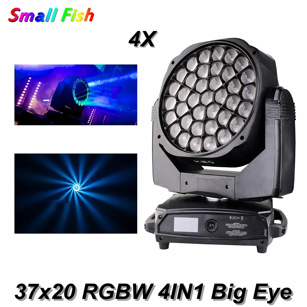 

4Pcs/Lot Zoom 37X20W RGBW 4IN1 LED Moving Head Light Big Bee Eye DMX512 Color Muisc Light DJ Disco Wedding Party Bar Lighting