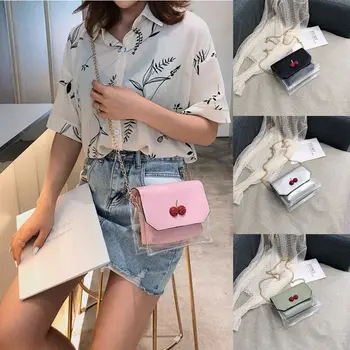 

2019 Newest Hot Women Crossbody Party Package Transparent 3D Cherry Jelly Bag Gold Chain Shoulder Messenger Composite Bag