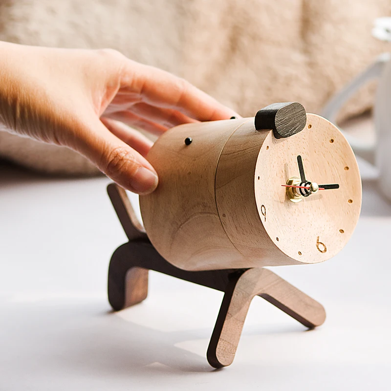 

Solid Wood Alarm Clock Creative Personality Lovely Solid Animal Desktop Electronic Small Mute Creative Home Decoration Handmade