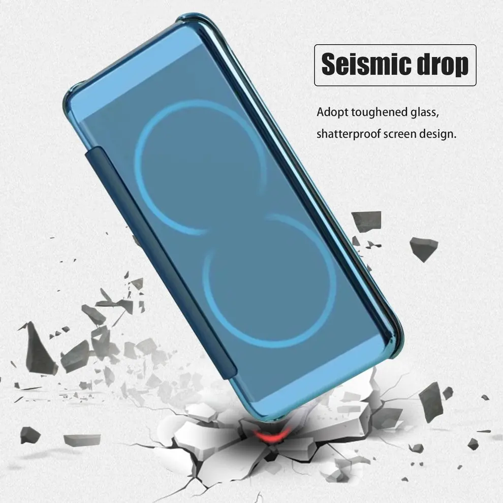 

8 Pcs Smart Window Mirror Surface Protective Cover Intelligent Auto Sleep Awake Flip Type Hard Shell Mobile Phone Case Holder