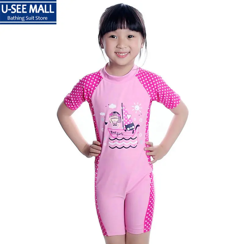 2016 New Little Girls One Piece Swimwear Cute Pink Dots ...