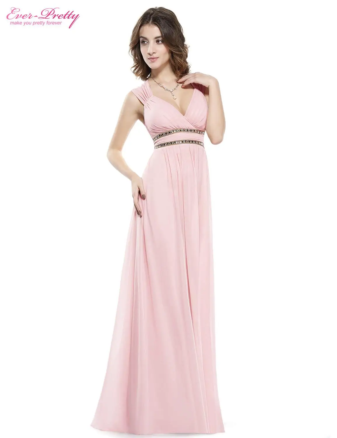 Ever-Pretty вечерние платья EP08697 женские красивые элегантные А-образные сексуальные белые с v-образным вырезом Длинные платья для выпускного вечера платья для вечеринок - Цвет: Pink