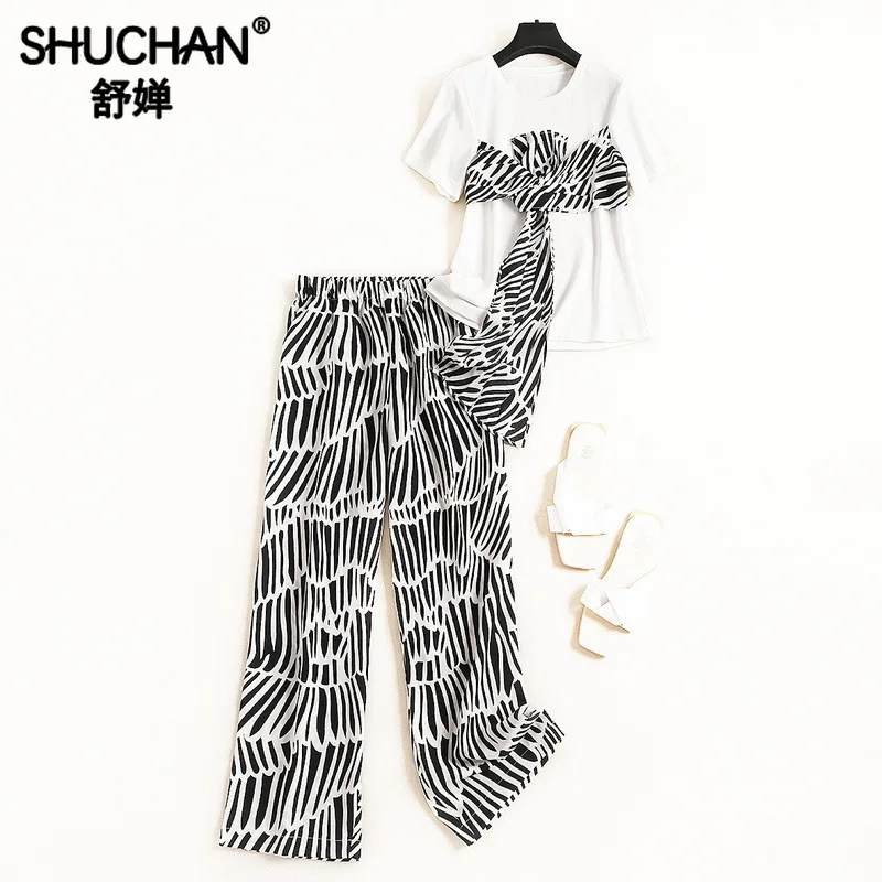 

Shuchan 2 Piece Set Designer Women Two Piece Outfits Matching Sets Leisure Suits+pants Office Lady Fashion Sets for Women 51803