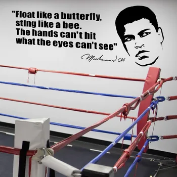 

MUHAMMAD ALI FLOAT LIKE A BUTTERFLY BOXING WALL QUOTE VINYL STICKER DECAL Fashion Wall Stickers For Gym Living Room Mural D520