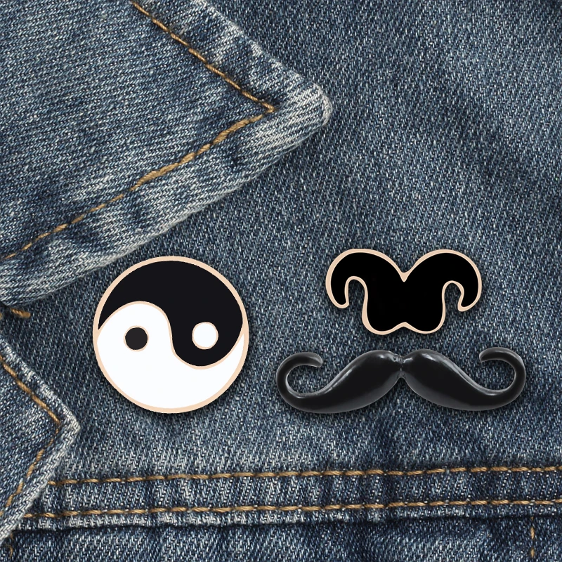 

Cartoon Brooches Chinese Culture Tai Chi Moustache Metal Button Badge Jeans Lapel Pin Enamel Pins Jewelry Decoration Friend Gift