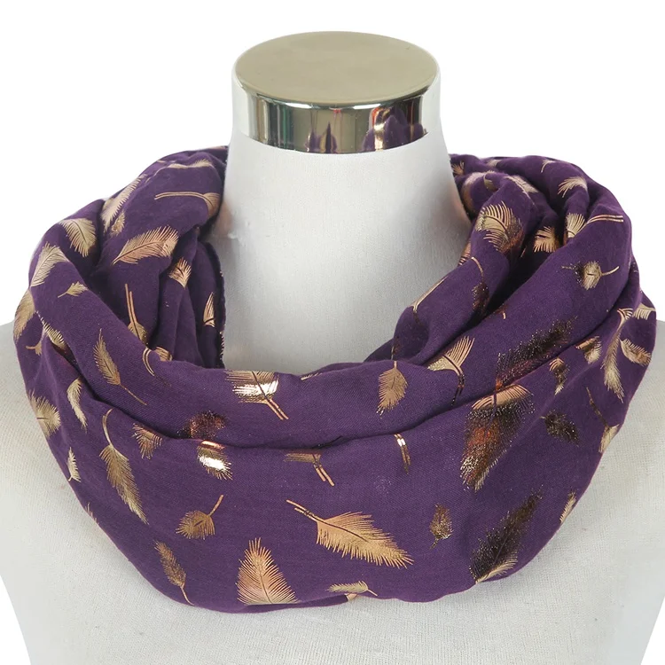 Purple Gold FOXMOTHER модные женские белые темно-синие желтые бронзовые фольга Серебряное перо кольцо шарфы шейный шарф блестящий платок - Цвет: Purple Gold