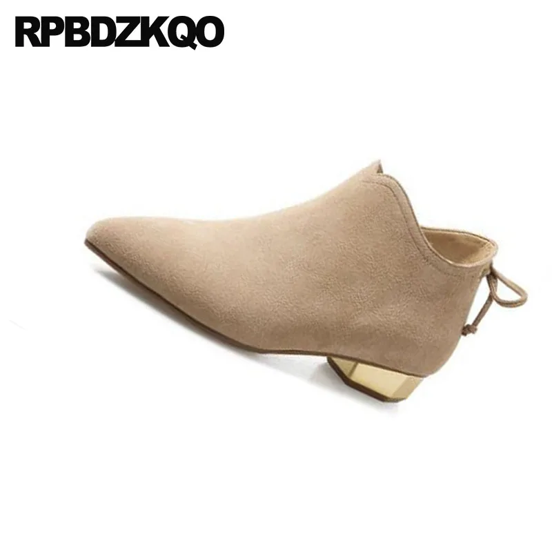 Bottines Hiver Chaussures 10 Bottes Suede Taille Camel Pointu De Automne Talon Véritable Fourrure noir Designer 2018 Cuir Grande Zipper Métal Femmes Bout Chunky En FOnP0UH