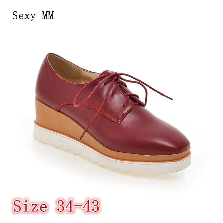 

Platform Oxfords Shoes Women Wedges Flats Lace Up Platform Wedge Casual Flat Shoes Beige Black Plus Size 35-40.41.42.43
