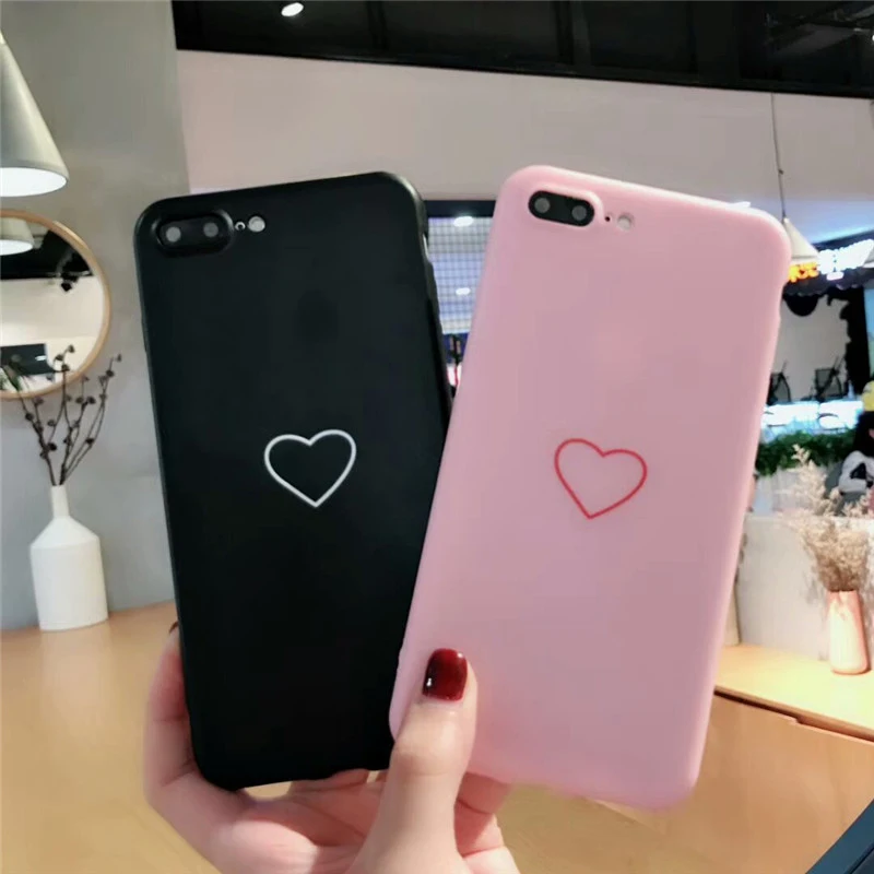 

Fashion Soft Silicone Pink Back Cover Case For iPhone 8 7 7/8 Rubber Phone Protector Love Heart Coque Capa