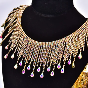 

50cm/piece Beautiful long Tassels AB Crystal Silver gold Chain wedding Necklace curtain decoration Costume Applique Trims Sewing