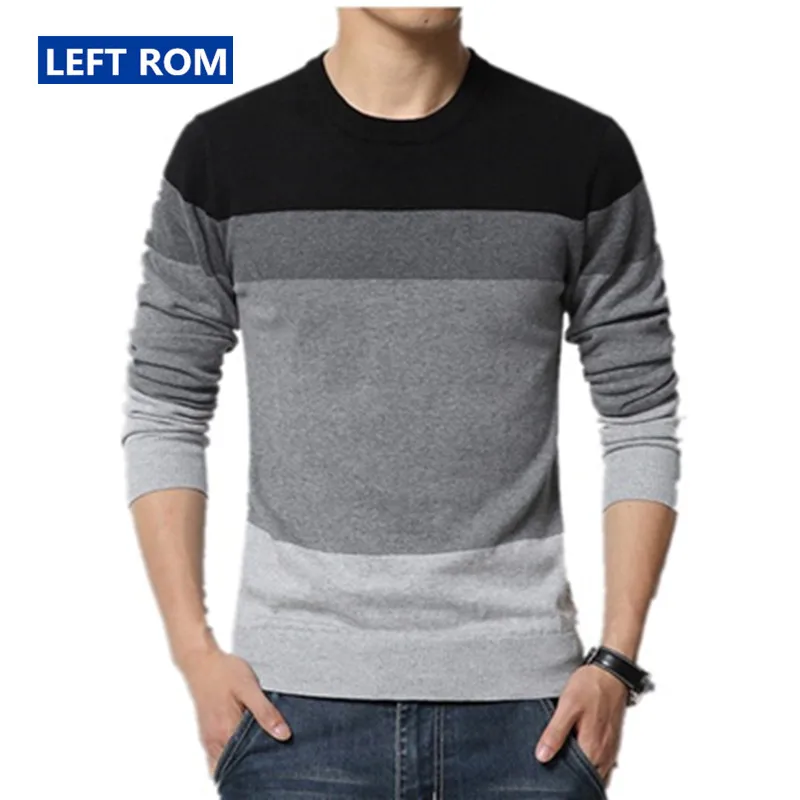 Meilleur 2019 nouveau automne hiver Fine coton contraste couleur loisirs hommes d affaires col rond à tricoter un pull mâle pull décontracté
