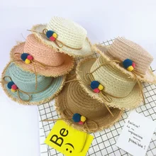 Новая модная летняя детская соломенная шляпа, цветная детская пляжная кепка с кисточками и шариками, шляпа для маленьких девочек, солнцезащитный козырек, кепка s Gorras casquette bone