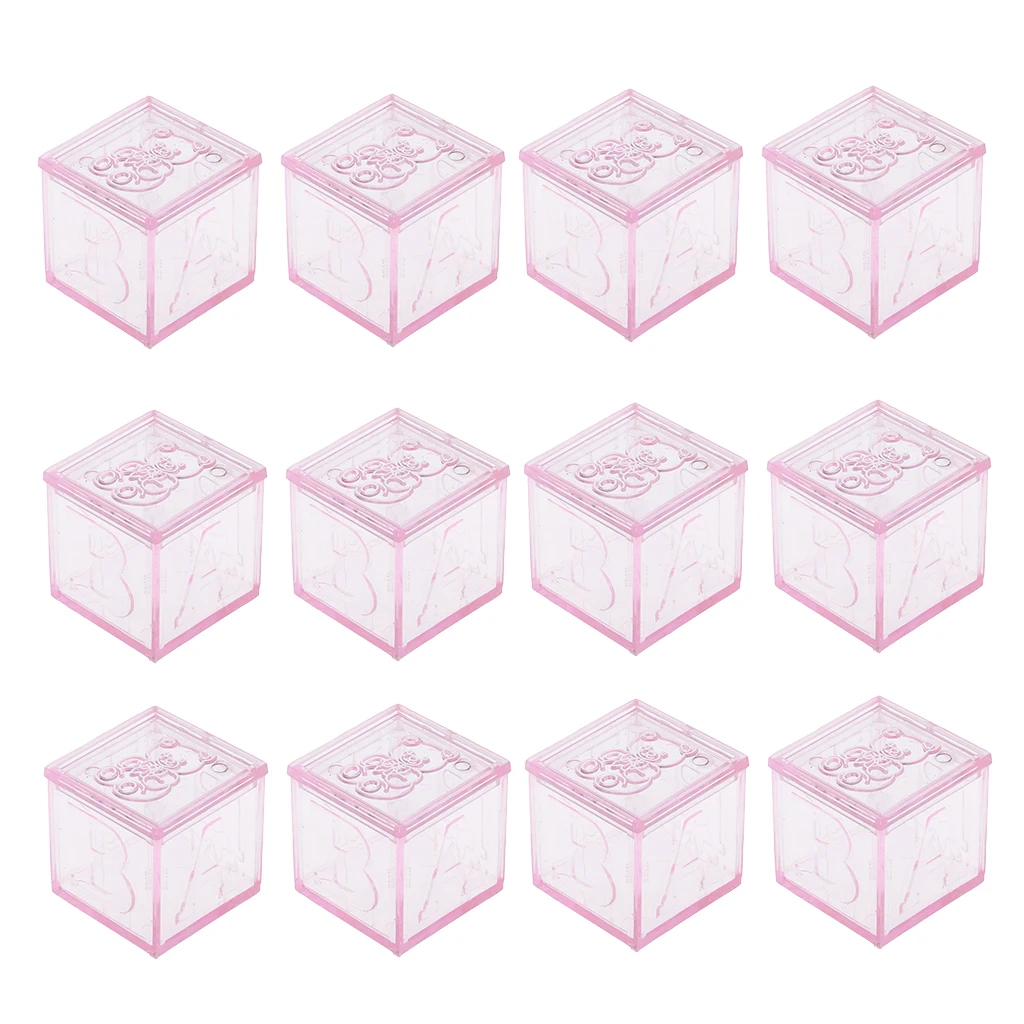 12 Pieces Blocks Design Cute Bear Pattern Candy Box Wedding Baby Shower Party Candy Gift Box 