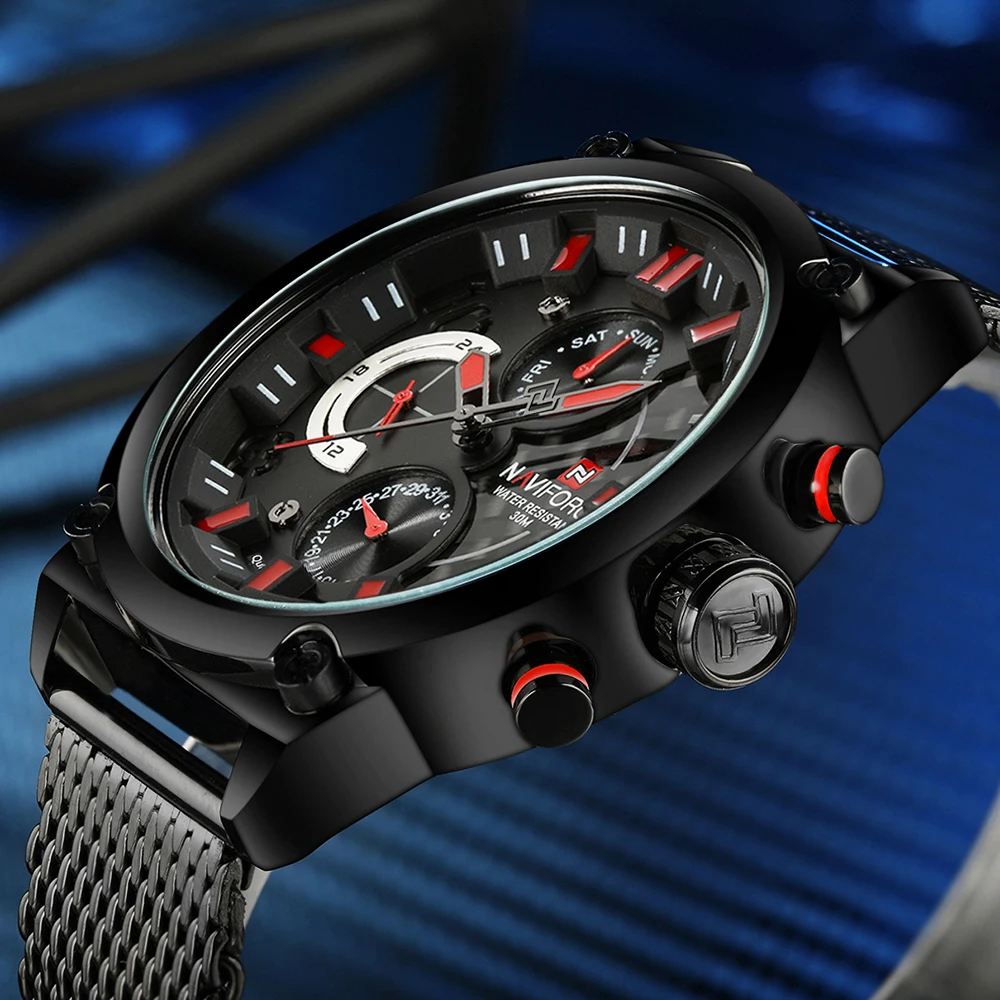 Бренд NAVIFORCE Роскошные мужские часы 24 часа дата неделя дисплей кварцевые для