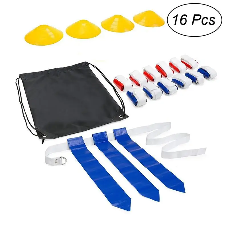 

16 Pcs Flag Football Set 12 Belts 4 Cones Football Training Accessories for Football Player