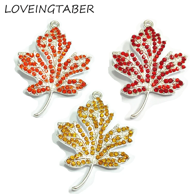 

(Choose Color First ) 45mm*35mm 10pcs/lot Leaf Rhinestone Pendant For Chunky Necklace