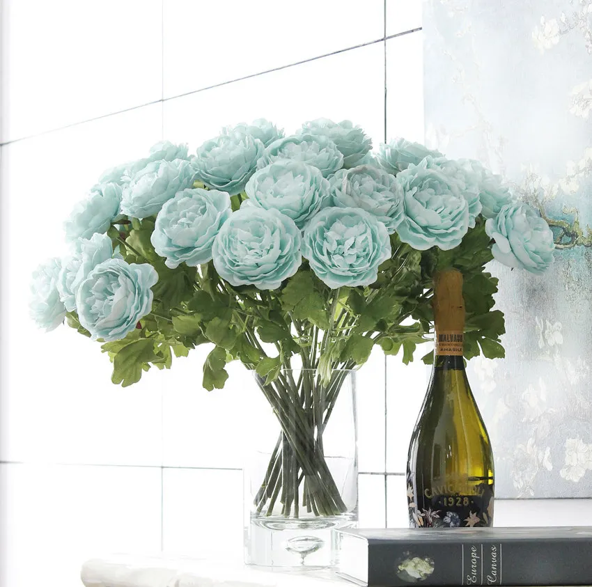 roses artificial peonies white yellow red pink flower silk wedding home party decoration (38)
