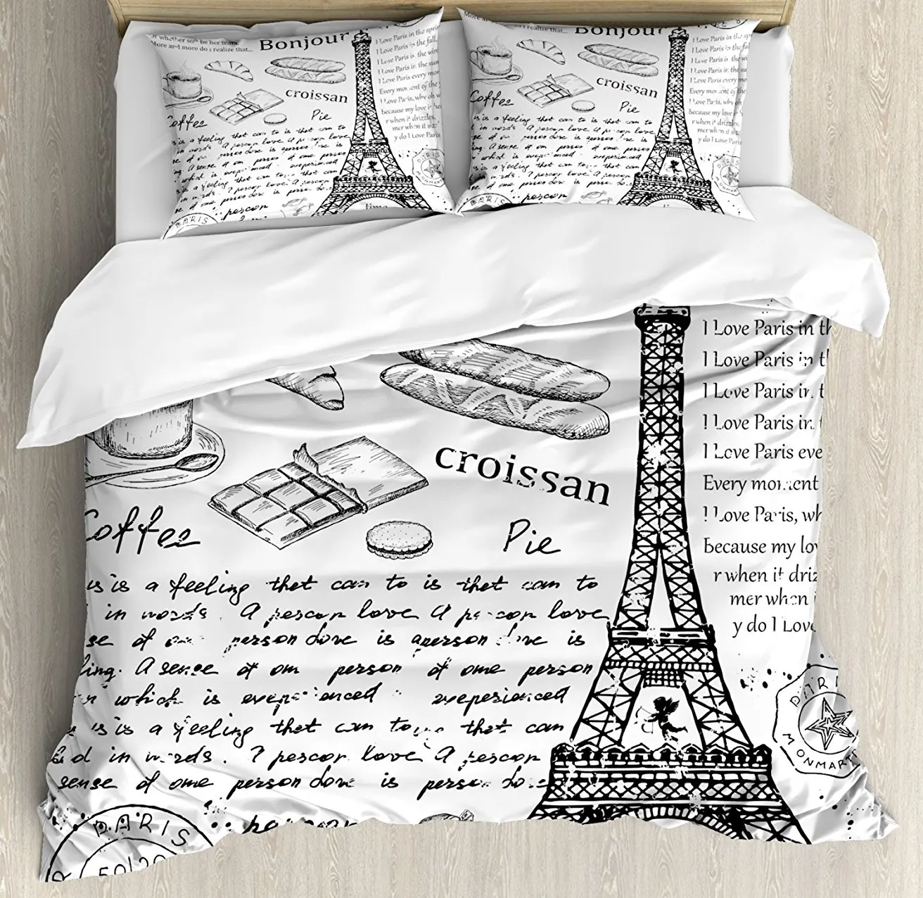 Paris Duvet Cover Set Traditional Famous Parisian Elements Bonjour