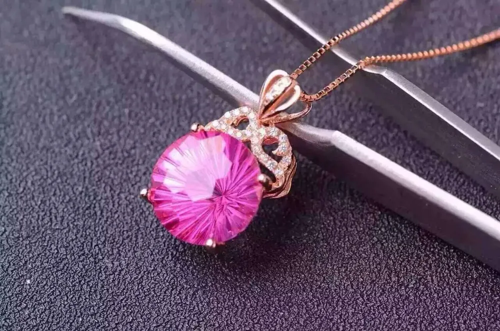 natural red topaz stone pendant 925 Sterling silver Natural gemstone