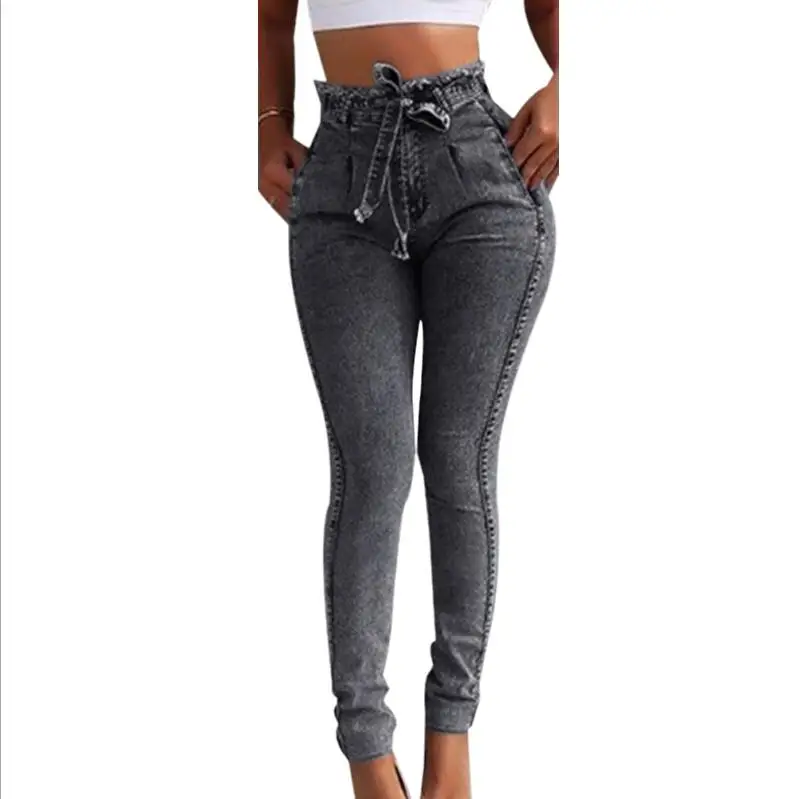 Летние джинсы с высокой талией для женщин, уличная одежда, облегающие джинсы больших размеров, женские узкие брюки, весенние обтягивающие джинсы - Цвет: Gray