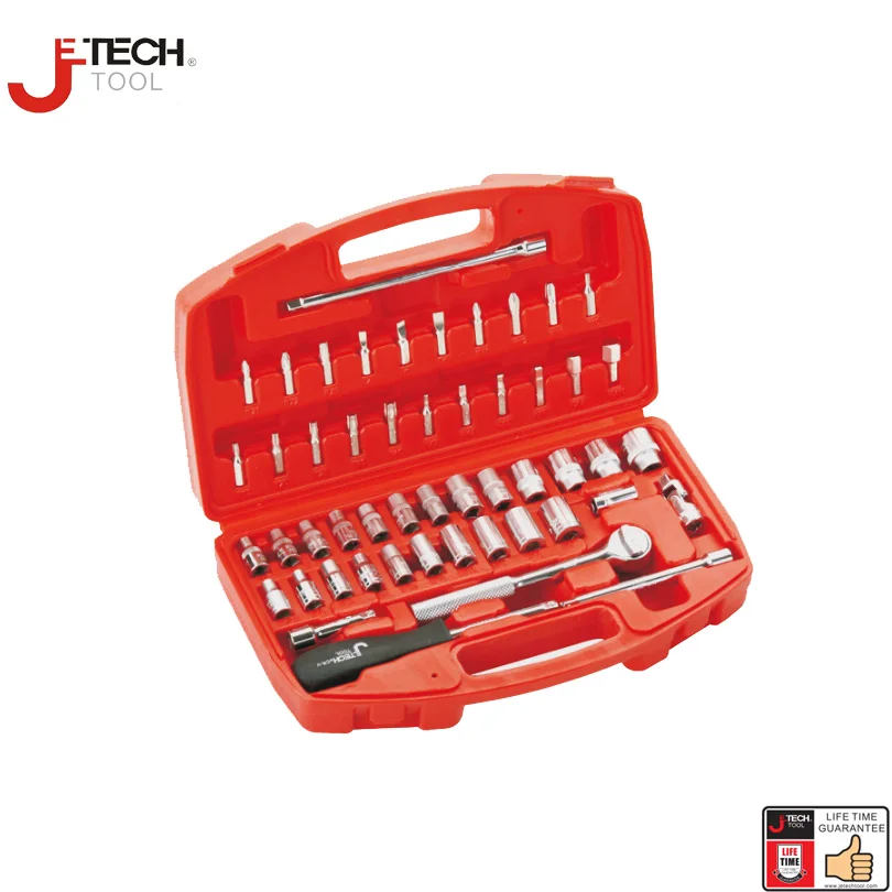 

Jetech 51pcs 1/4 in. drive metric inch ratchet spanner set with socket bit driver joint combination 6-point garage tools kit