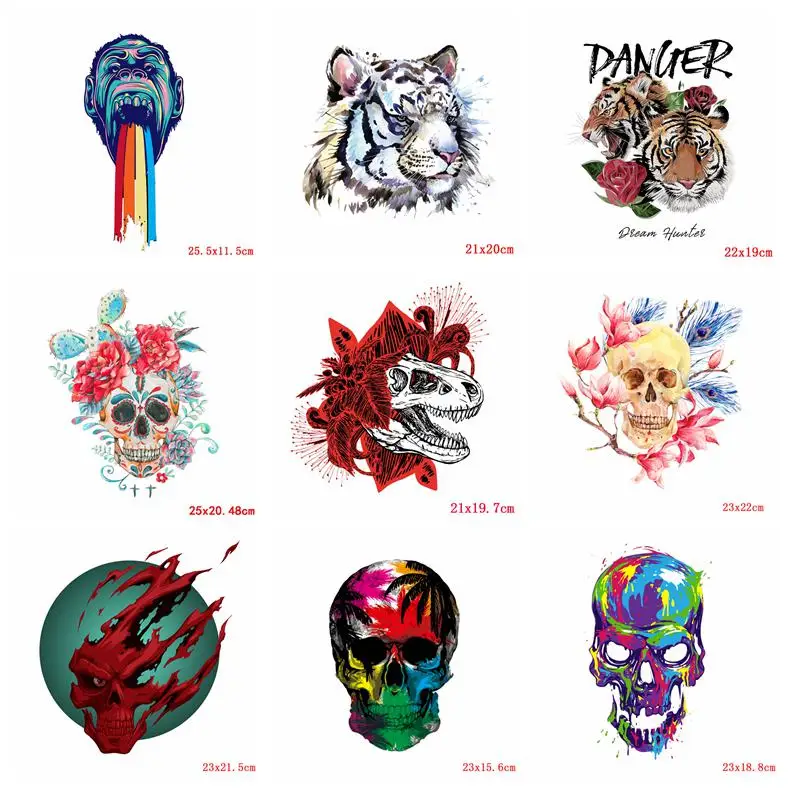 Prajna Punk Skull Iron On Transfers Vinyl Heat Transfers PVC Iron On Patches For Clothing Summer Stickers T-shirt Thermal Patch