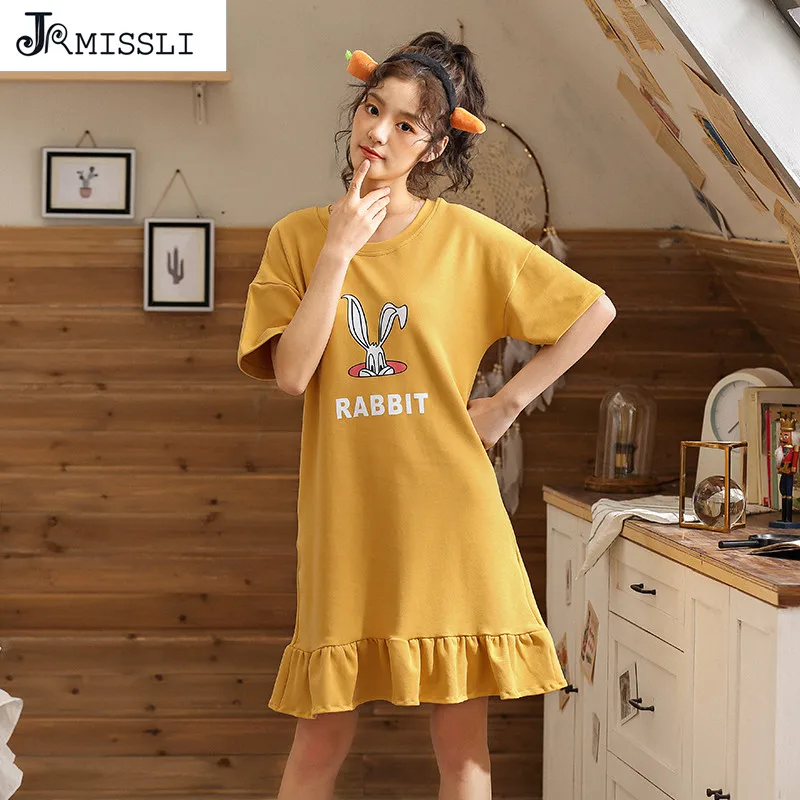 JRMISSLI 100% хлопок ночную рубашку женская одежда для сна с рисунком персонажей из