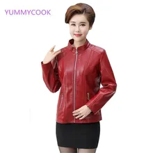 Весенне-осеннее Новое Женское кожаное пальто среднего возраста стоячий воротник для мамы короткий параграф женская кожаная куртка Y155