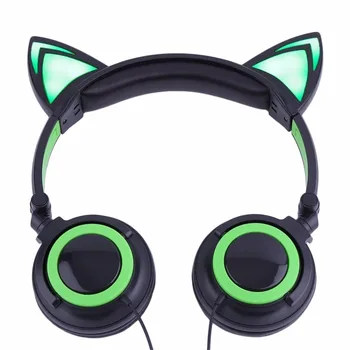 

LESHP Flashing Glowing LED Cat Ear Headphones Folded Gaming Headset Wired earphones For Mobile Phone PC Laptop for kids Girl