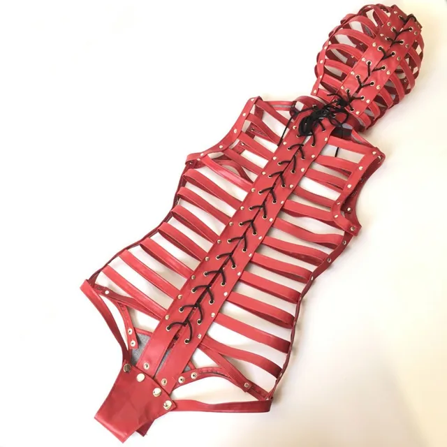 2017new red bondage restraint leather hood adjustable bdsm bondage