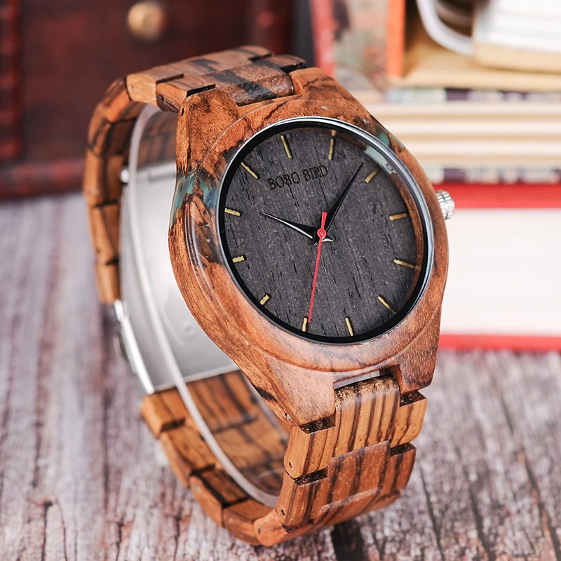 BOBO BIRD Wood Watches Unique Zebrawood and Resin Conbined Case Men Quartz Wooden Wristwatch C-eQ05
