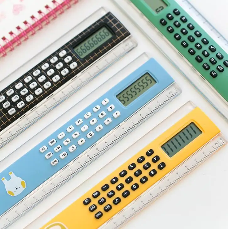1 Pcs Kawaii البسيطة حاسبة متعددة الوظائف 20 cm رقيقة جدا البلاستيك مستقيم الحكام Calculadora مكتب القرطاسية طالب هدية