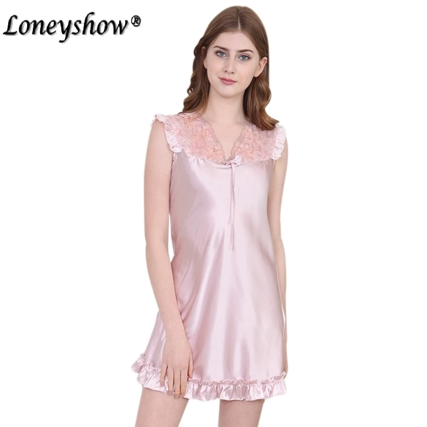 Loneyshow 2017 Для женщин пикантные silkly Атлас Ночные рубашки для девочек Роскошные
