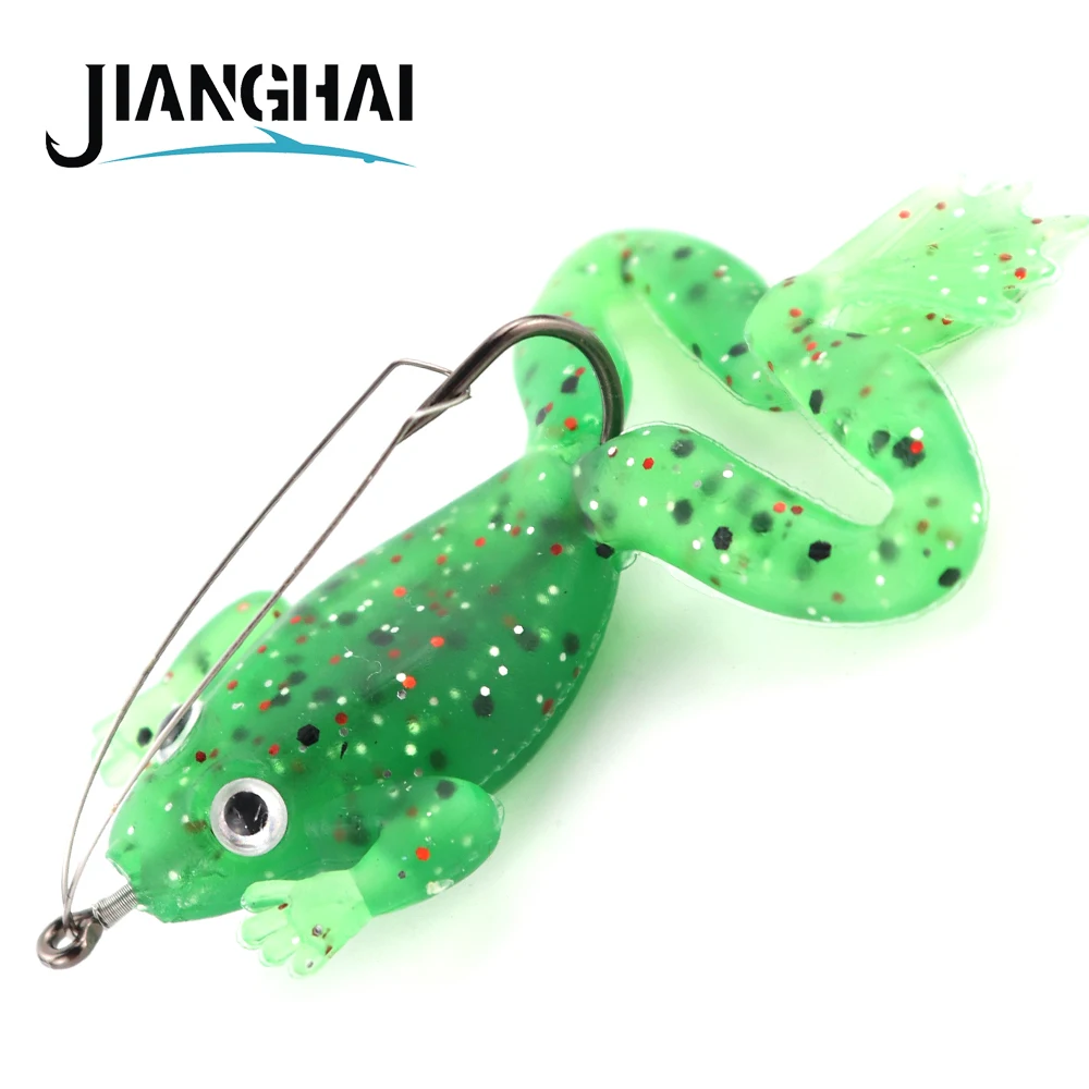 

JIANGHAI Fishing Lures 4Pcs/lot Rubber Frog Soft Bait 60mm 5.3g 2 colors Plastic Fish with Hook CrankBait Fishing Tackle LS1