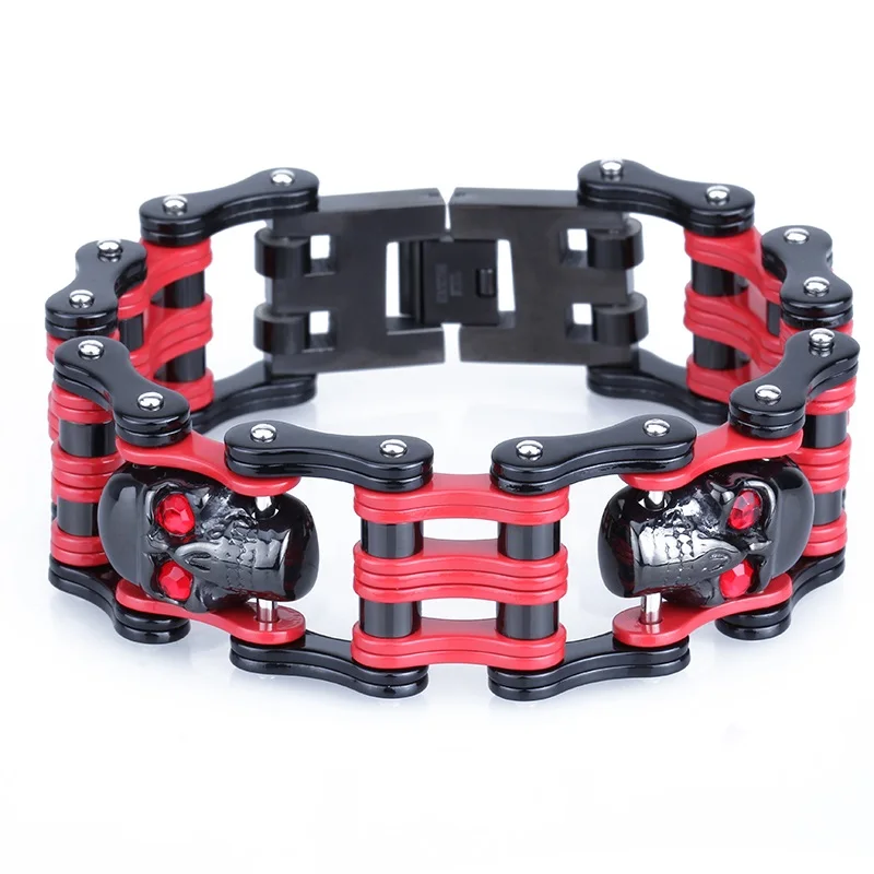 

Stainless Steel Bracelet Jewelry Special Red&Black Biker Heavy Metal Bicycle Motorcycle Chain For Mens Bracelets Bangles