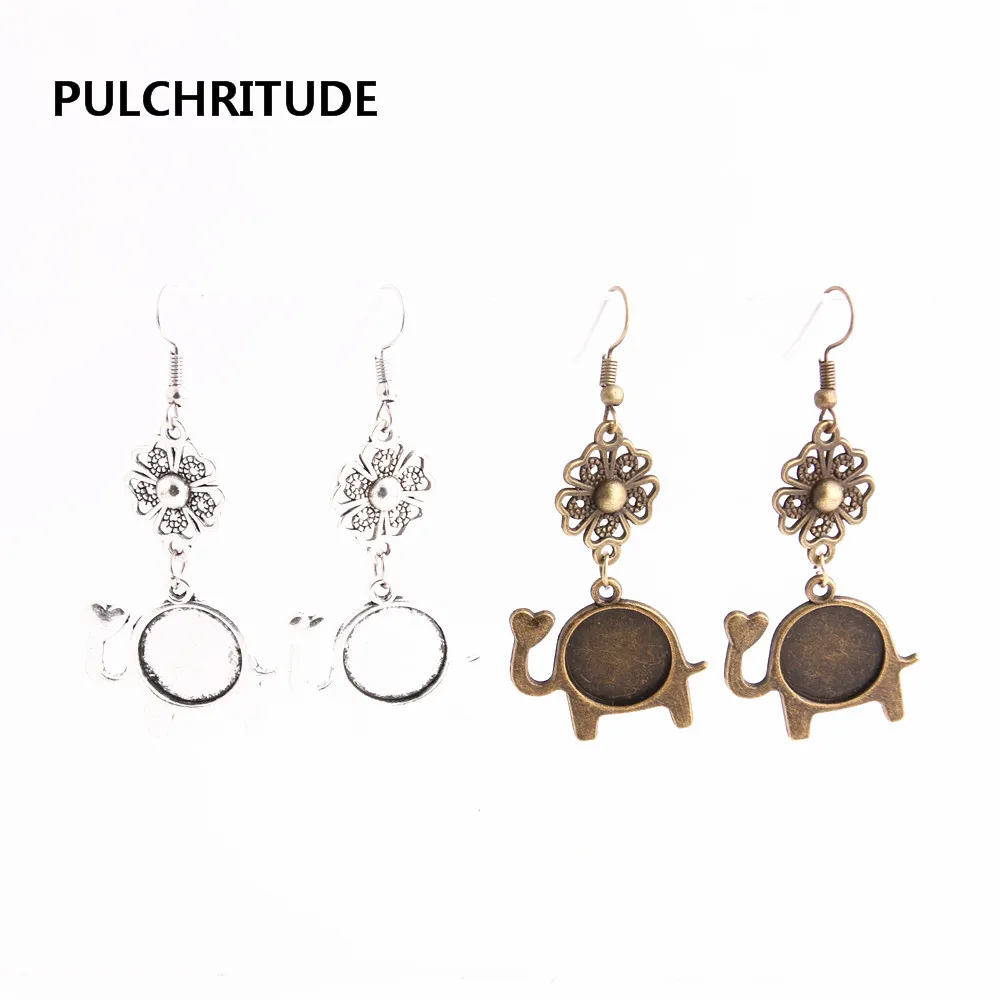 

PULCHRITUDE 12pcs/lot Metal Alloy Zinc Flower Charm Fit round 15mm Cabochon Love Base Pendant Drop Earing Jewelry Making C0848