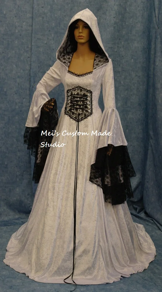 Custom Made Medieval Handfasting Renaissance Hooded Wedding Dress