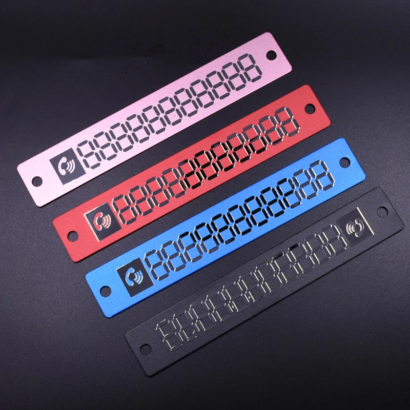 

Car Aluminium Alloy Sign Phone Number Card Plate Temporary Parking Card Luminous Car Styling For all car Blue, red, pink, black
