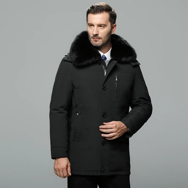 

2019 New Middle-aged Winter Down Jacket Men Hooded Fur Collar Plus Size 4XL Men Winter Coat Parkas Thicken Warm Men Clothing