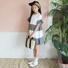 Платья для больших девочек г. летние детские хлопковые платья милое платье для девочек от 10 до 12 лет, Модное детское платье в клетку, одежда