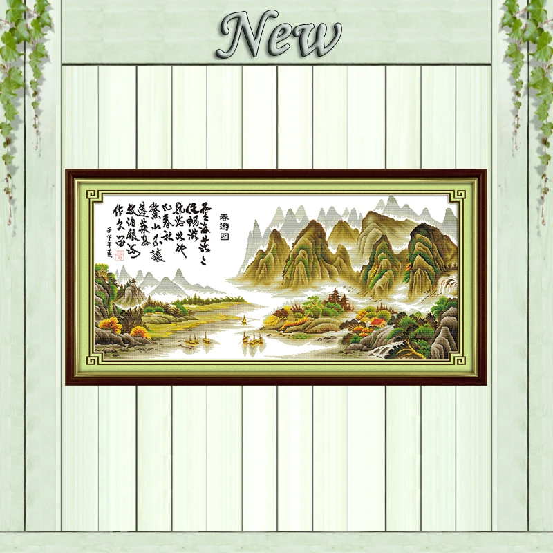 A Spring Outing picture mountain Counted print on fabric Cross Stitch Needlework kits DMC 14CT 11CT DIY Embroidery Sets painting | Дом и сад