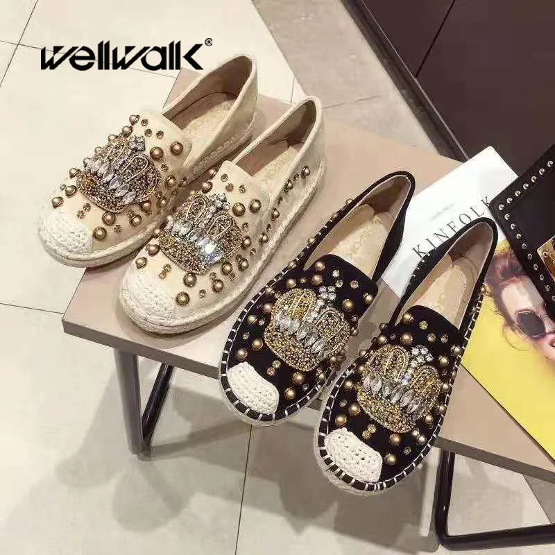 WELLWALK/Эспадрильи с кристаллами и диадема женские лоферы женская обувь на плоской