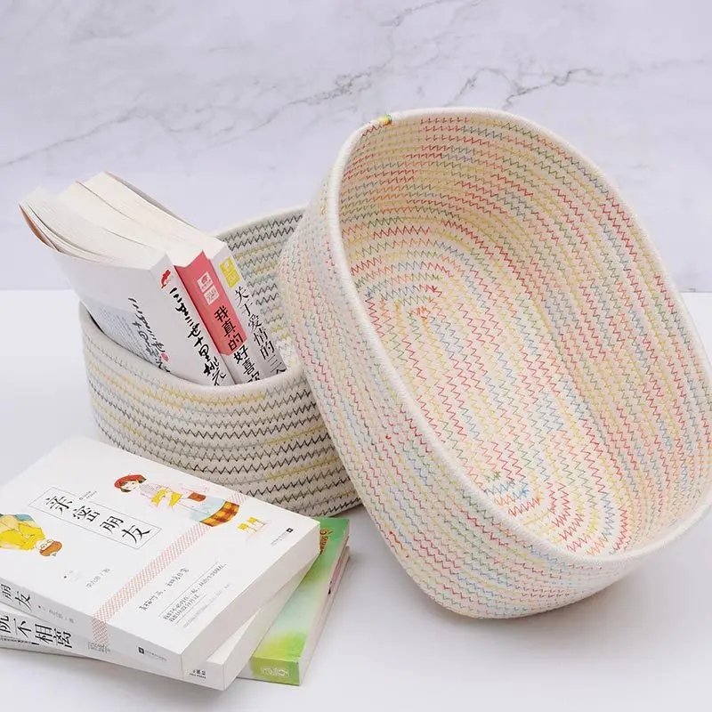 

Colored Cotton Storage Basket Handmade Clothes Laundry Basket Natural Fabric Kids Toys Organizer Desktop Small Storage Box