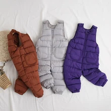 Детские штаны Новые детские комбинезоны на осень и зиму теплые штаны на подтяжках для маленьких девочек и мальчиков, пуховый хлопковый детский комбинезон, XL345