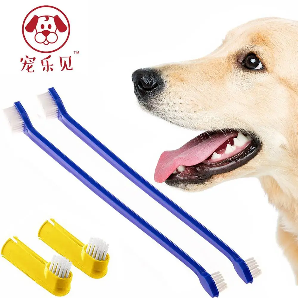 

Dog Toothbrush Pet 2 Dog Finger Toothbrush+1 Long Handled Dual Headed Toothbrush Dog Cat Puppy Teeth Care Cleaning Brush