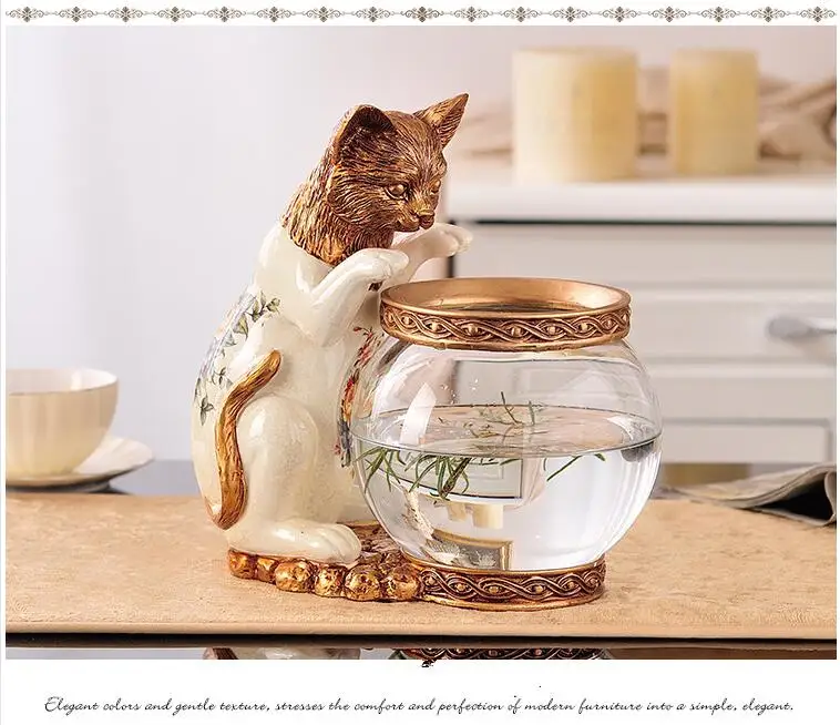 Американский пасторальный рыбацкий Кот Золотая рыбка аквариумная ваза настольное украшение персональный Европейский животный рыбный фланг Смола украшения "Кошки"