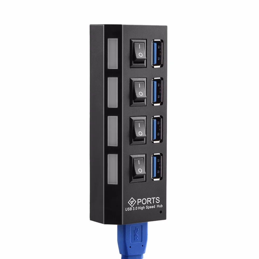 4 порта USB 3,0 концентратор супер скорость 5 Гбит/с Переключатель ВКЛ/ВЫКЛ для Windows для Mac OS для Linux ПК ноутбук черный