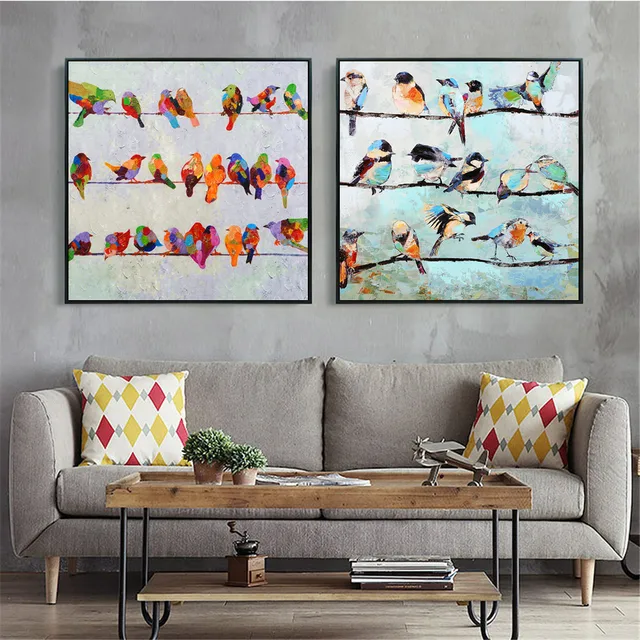 Vögel Auf EINEM Draht Kunstwerk Leinwand Kunstdruck Malerei Poster ... Vögel Auf EINEM Draht Kunstwerk Leinwand Kunstdruck Malerei Poster ...