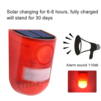 

Solar Alarm Lamp 110db Warning Sound 6led Red Light IP65 Waterproof Motion Sensor Caution Lights For Warehouse Secret Place Wall