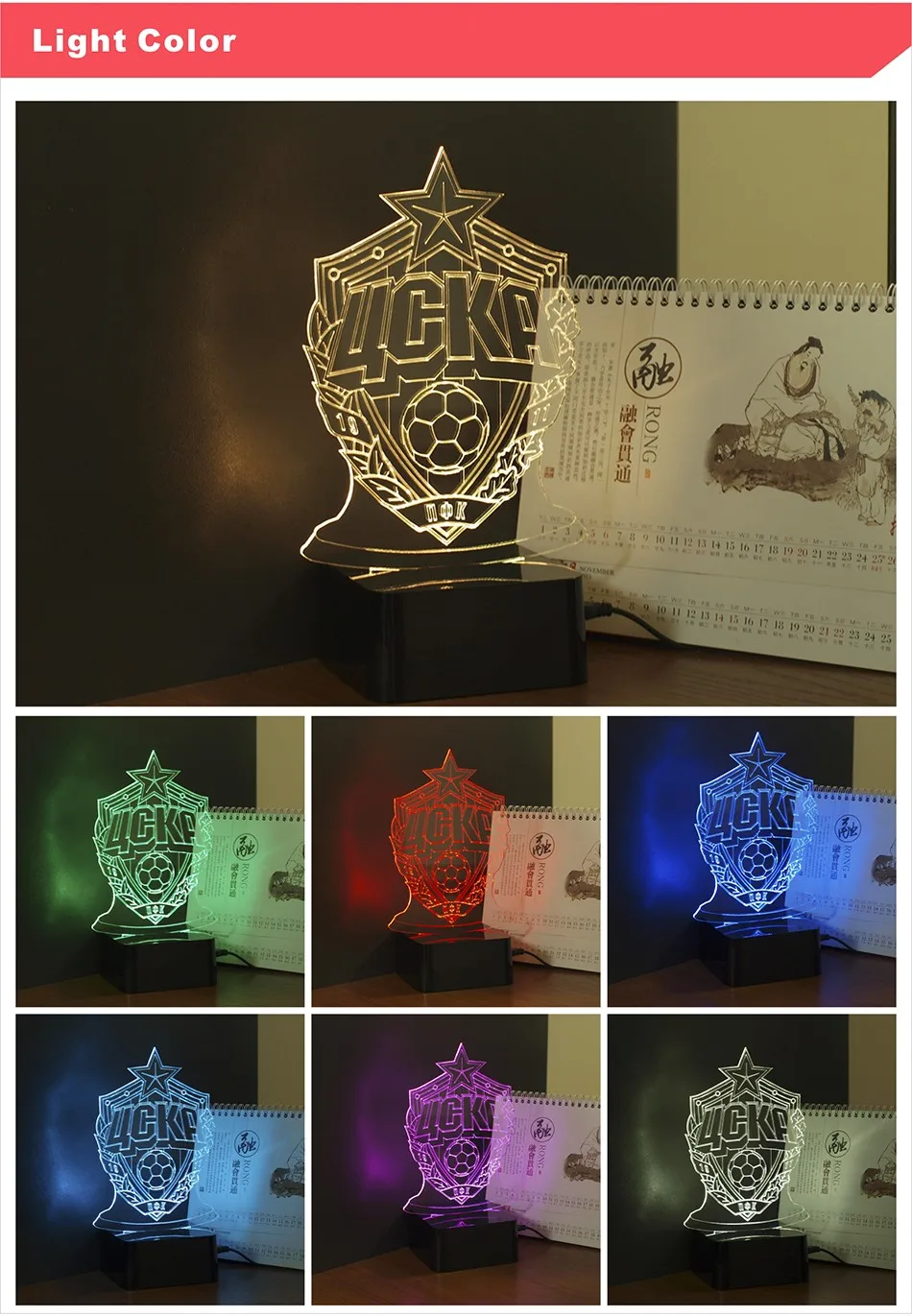 CNHIDEE Innovative Football 3D Night Lights for Russia cska Club Seven Colors RGB Led Touch Lamp as Creative Gifts Lampara USB (3)